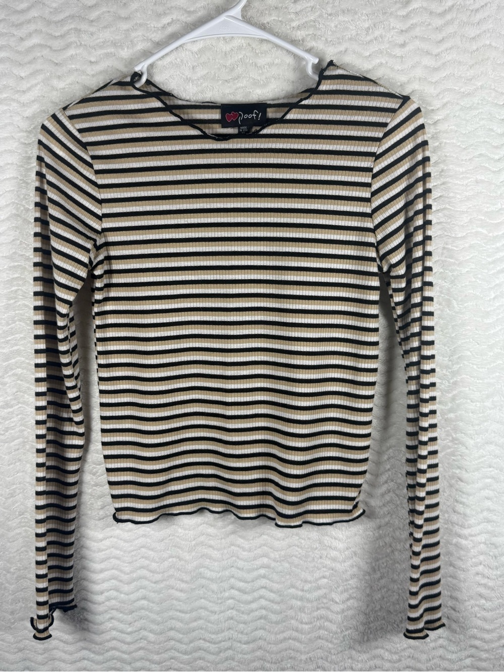 Poof! Black and Cream Striped Ribbed Long Sleeve Top. So Y2K 😎